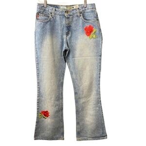 Vintage Y2k Light wash Patch rose boot cut jeans size 11 high rise
